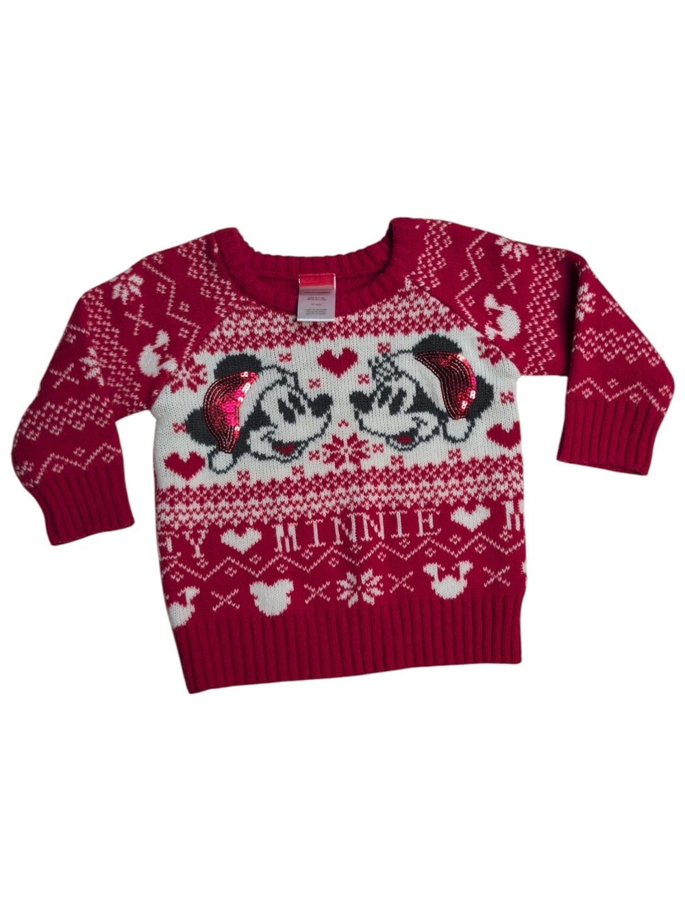 DISNEY Red And White Fair Isle Mickey And Minnie Mouse Christmas Sweater